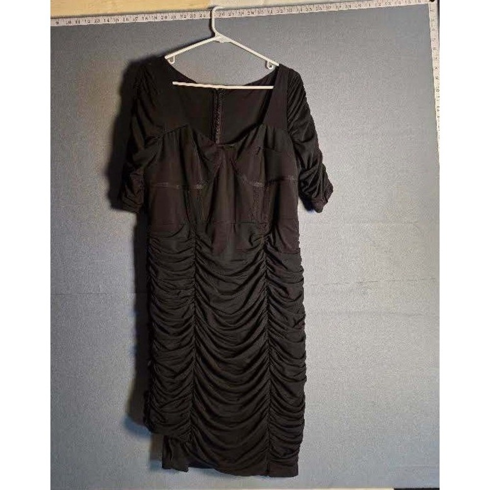 City Chic Black Ruched Bodycon Dress Corset Detail 14 Sweetheart Neck